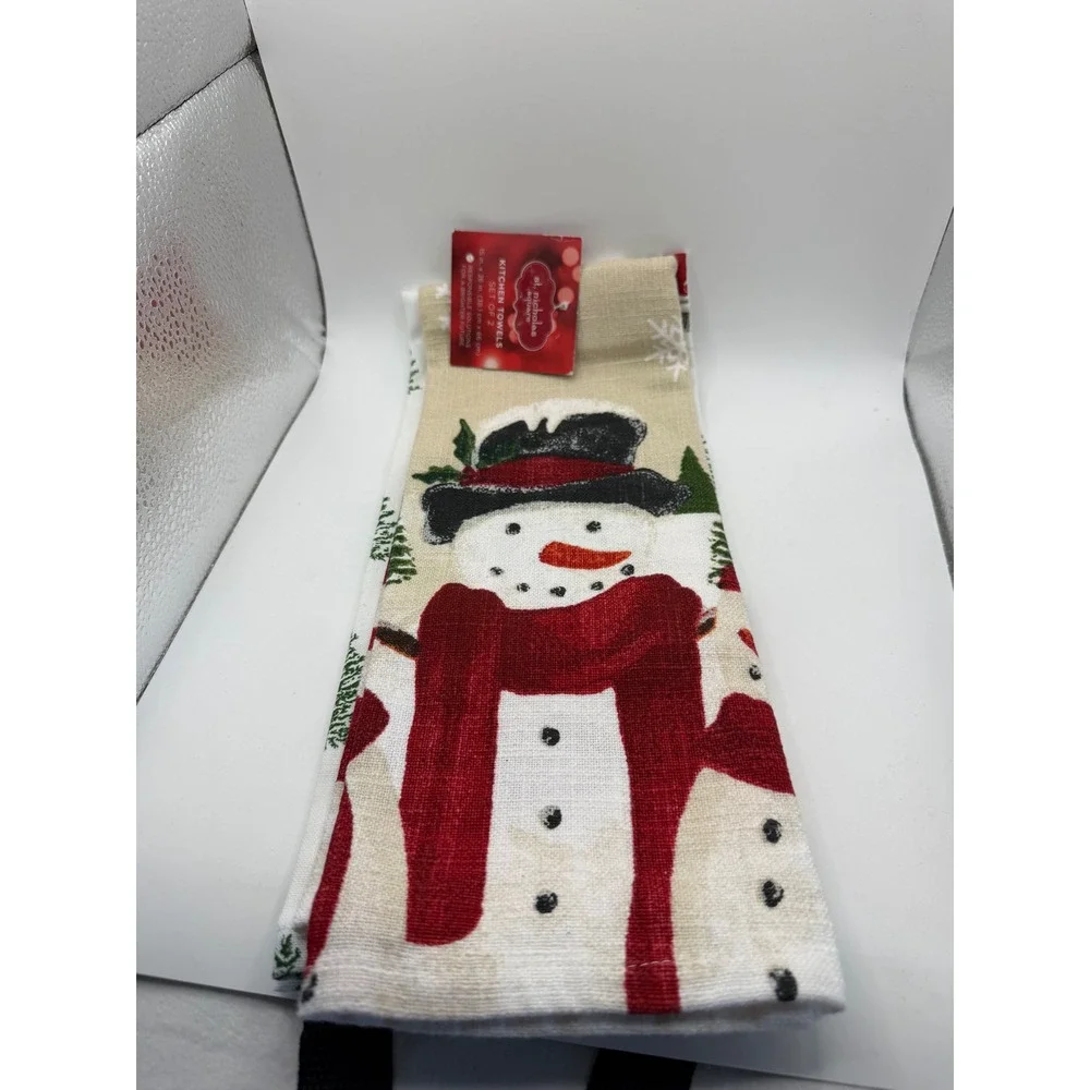 St Nicholas Square Kitchen Towels Set of 2 Snowman Red Truck‎ Holiday Christmas